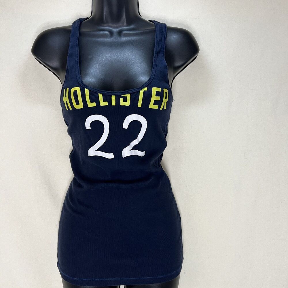 Y2K Hollister 22 Navy Racerback Cotton Stretch Tank Top Size Large Sporty Airy